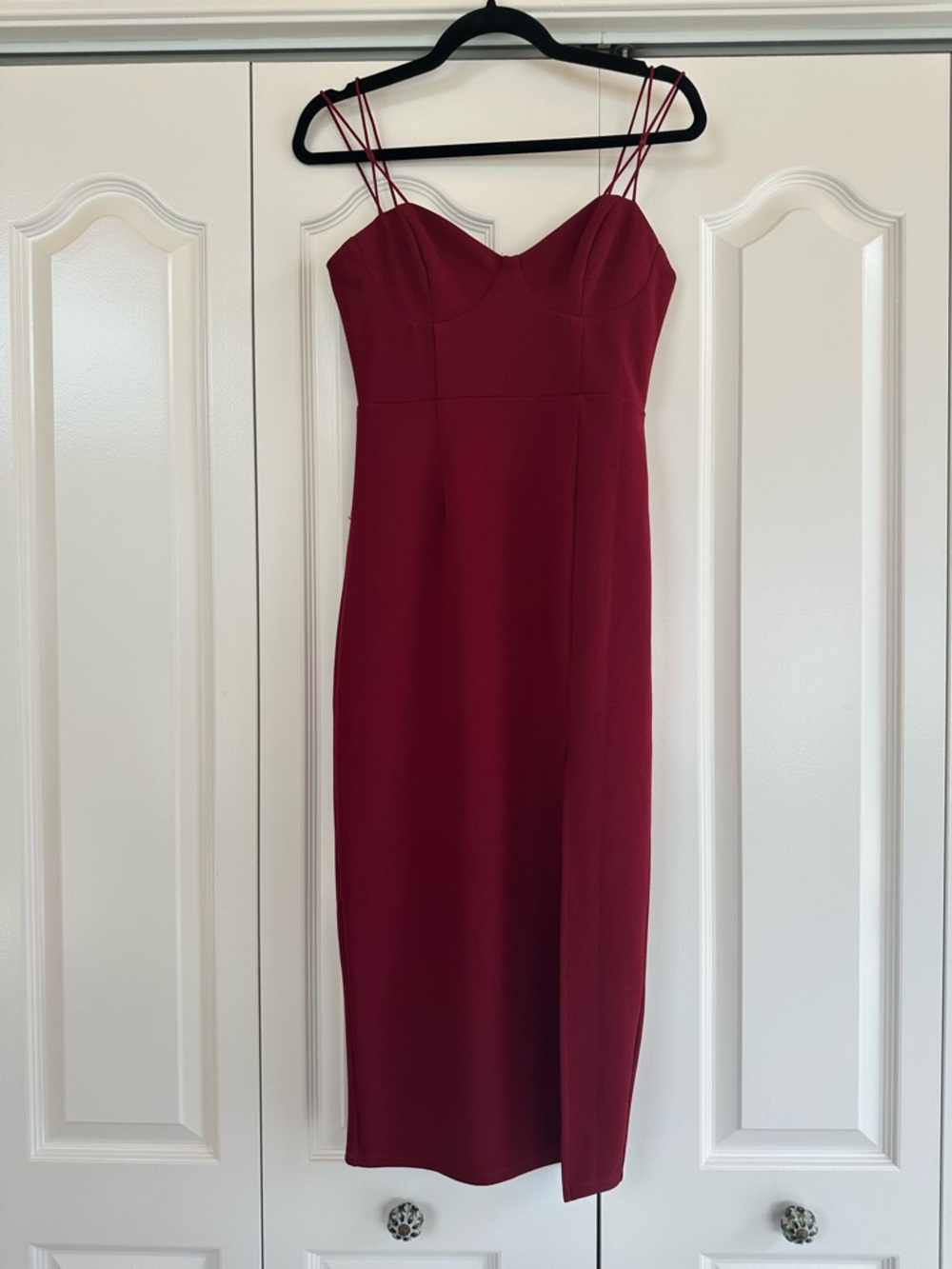 The Blossom Apparel Burgundy Double-Spaghetti Midi Dress